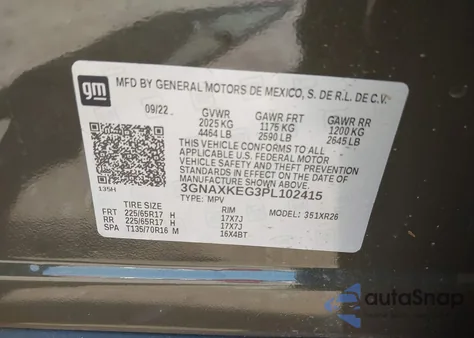 2023 Chevrolet Equinox Fwd Lt from USA, damaged, VIN 3GNAXKEG3PL102415